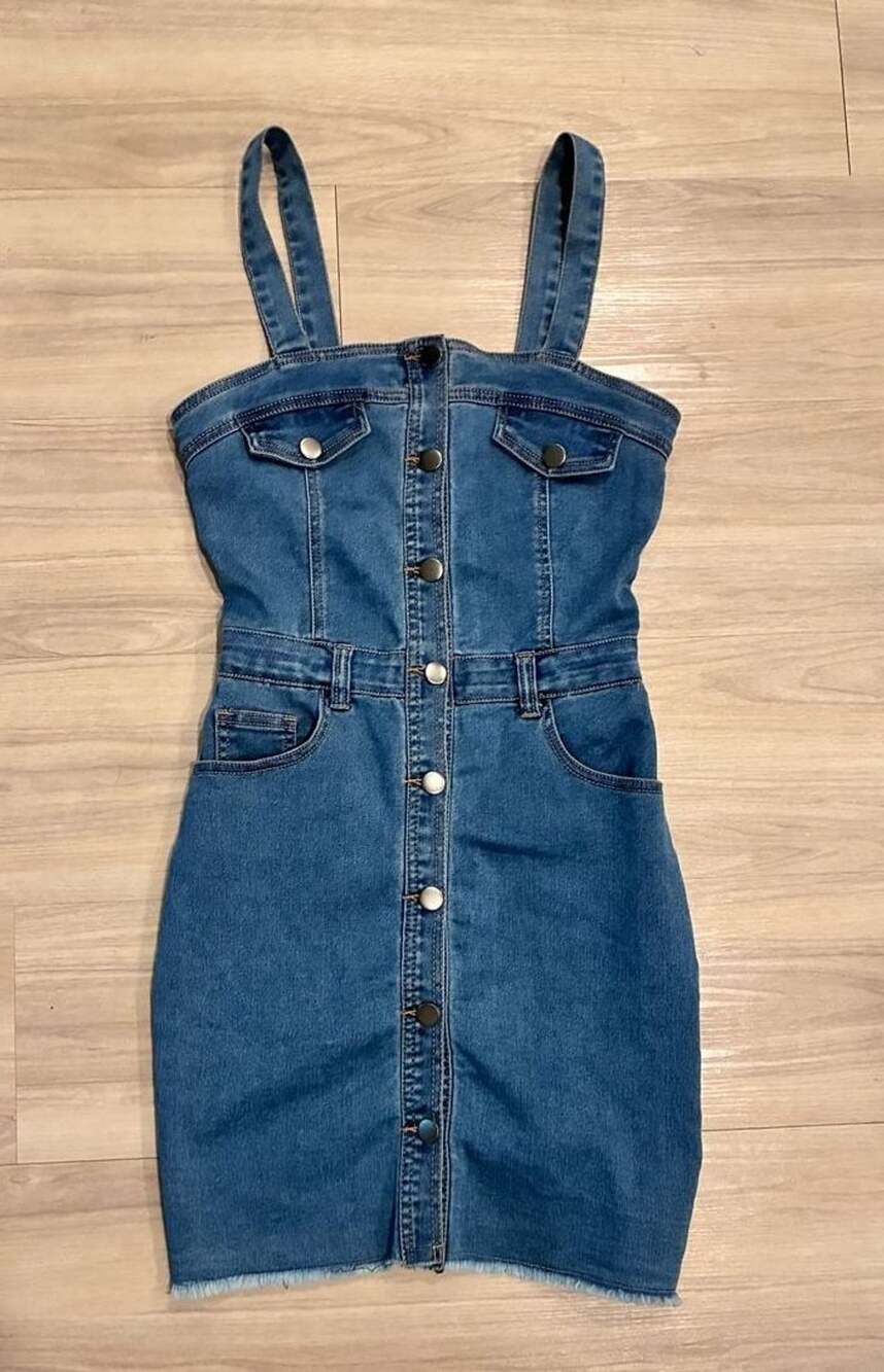 Rue21 Denim Button Front Pinafore Dress Size S Frayed Hem